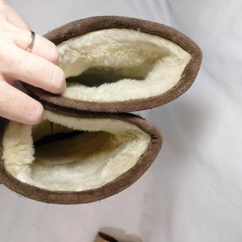 Clarks Brown Suede Boots; Fair Isle Knit Trim Faux Fur Lined